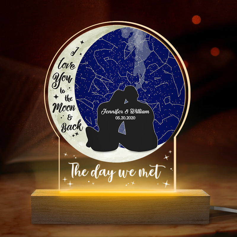 Je t'aime jusqu'à la lune et retour - Lampe LED 3D personnalisée pour couple - Cadeau pour mari et femme, anniversaire