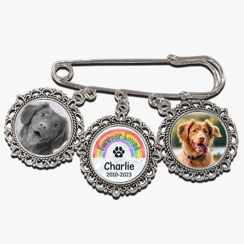 Broche personnalisée avec photo « Je te retrouverai au pont arc-en-ciel » - Cadeau de condoléances pour les propriétaires d'animaux et les amoureux des animaux