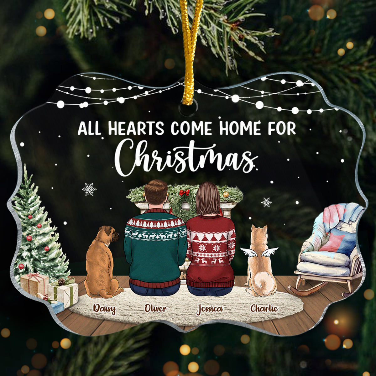 Tous les cœurs rentrent à la maison pour Noël - Ornement commémoratif personnalisé - Forme Benelux en acrylique - Cadeau de Noël, cadeau de condoléances pour les propriétaires d'animaux et les amoureux des animaux