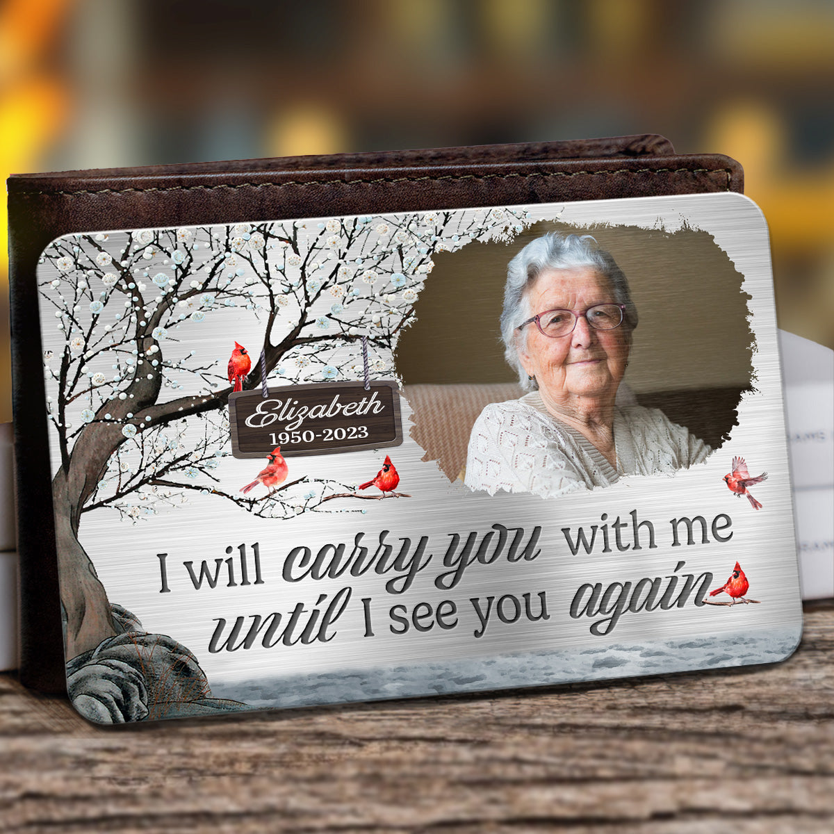 Photo personnalisée pour toujours dans mon cœur - Carte portefeuille personnalisée en aluminium commémorative - Cadeau de condoléances pour les membres de la famille