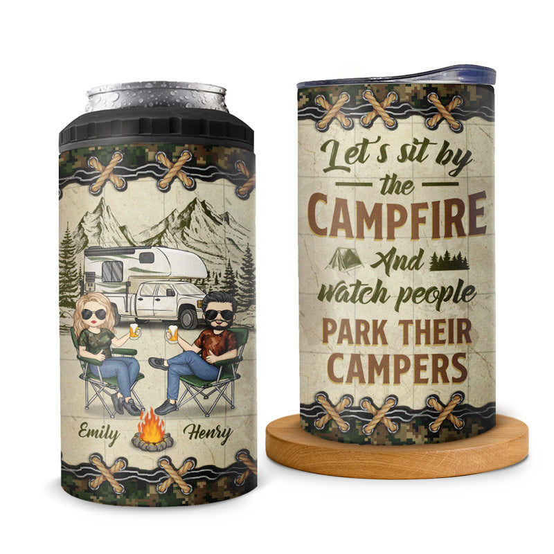 Asseyons-nous au camping - Gobelet isotherme 4 en 1 personnalisé pour camping - Cadeau pour mari, femme et amoureux du camping