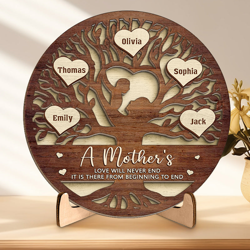 L'amour d'une mère est le cœur d'une famille - Plaque en bois personnalisée à 2 couches avec support - Cadeau de pendaison de crémaillère pour maman