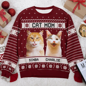 Sweat-shirt personnalisé avec photo du meilleur papa chat du monde - Pull en laine unisexe - Cadeau de Noël pour les propriétaires et les amoureux des animaux