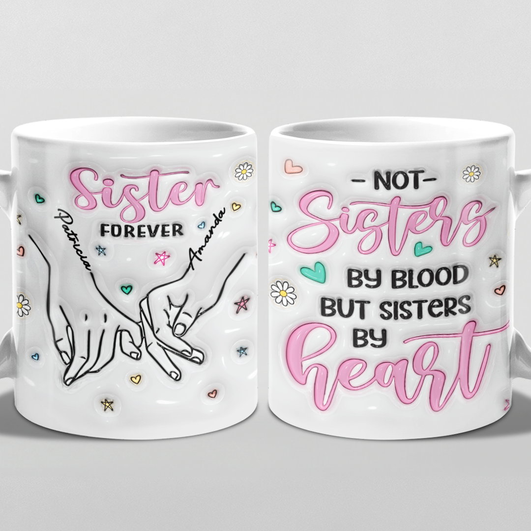 Nous sommes sœurs de cœur - Mug personnalisé avec effet gonflable 3D - Cadeau pour meilleures amies, meilleures amies, sœurs, collègues