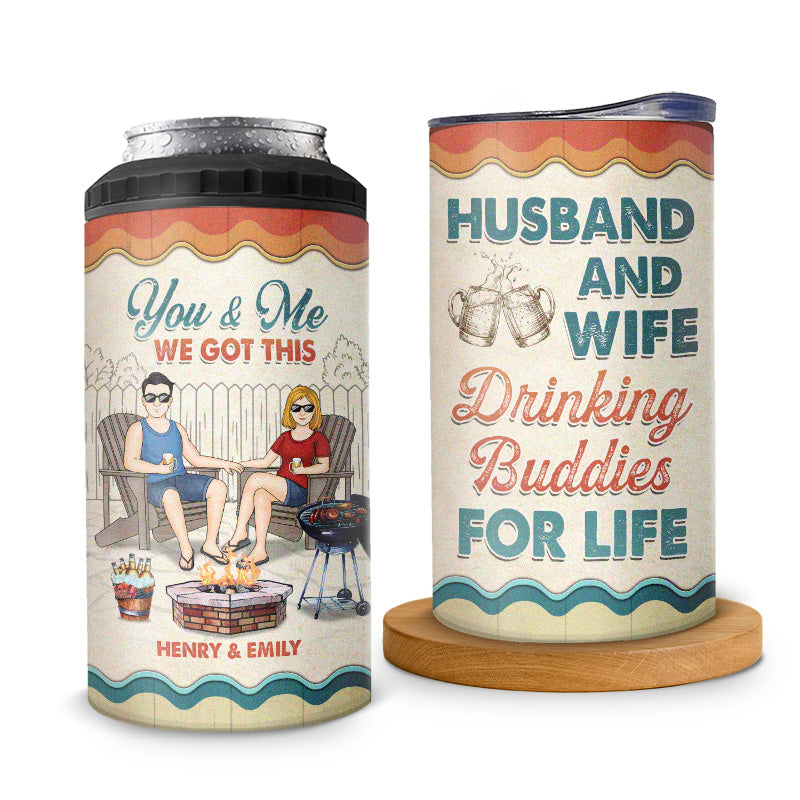 Mari et femme, amis de beuverie pour la vie, on a ça ! Gobelet isotherme 4 en 1 personnalisé pour le camping ! Cadeau pour mari, femme et amoureux du camping