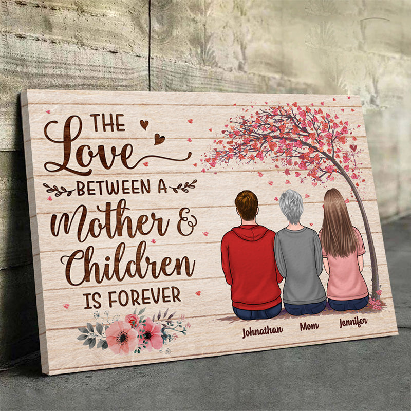 L'amour entre une mère et ses enfants - Toile horizontale personnalisée pour la famille - Cadeau d'anniversaire et de fête des mères