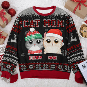 Fière d'être devenue maman chat - Sweat-shirt moche personnalisé chat - Pull en laine unisexe - Cadeau de Noël pour propriétaires et amoureux des animaux