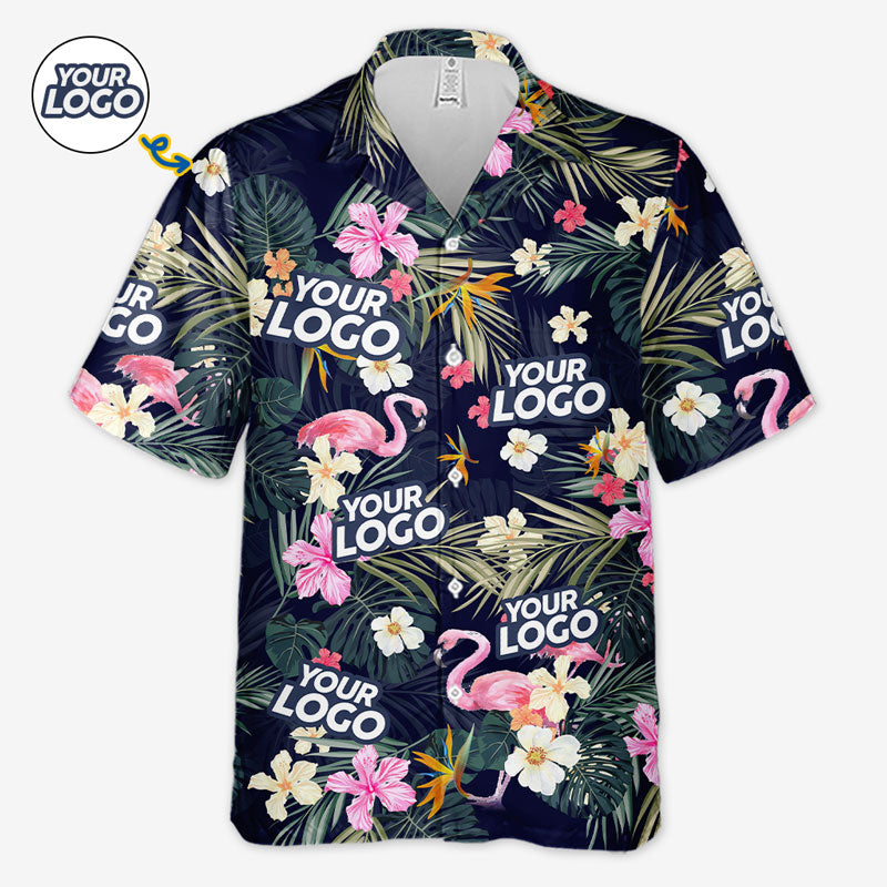 Chemise hawaïenne unisexe avec photo personnalisée « Brise océanique » et logo d'entreprise ; cadeau idéal pour les vacances d'été, les collègues et les membres de l'équipe.