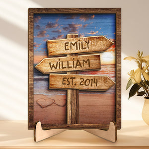 Je t'aime et je t'aimerai toujours - Plaque en bois personnalisée à 2 couches avec support - Cadeau de pendaison de crémaillère pour mari et femme, anniversaire