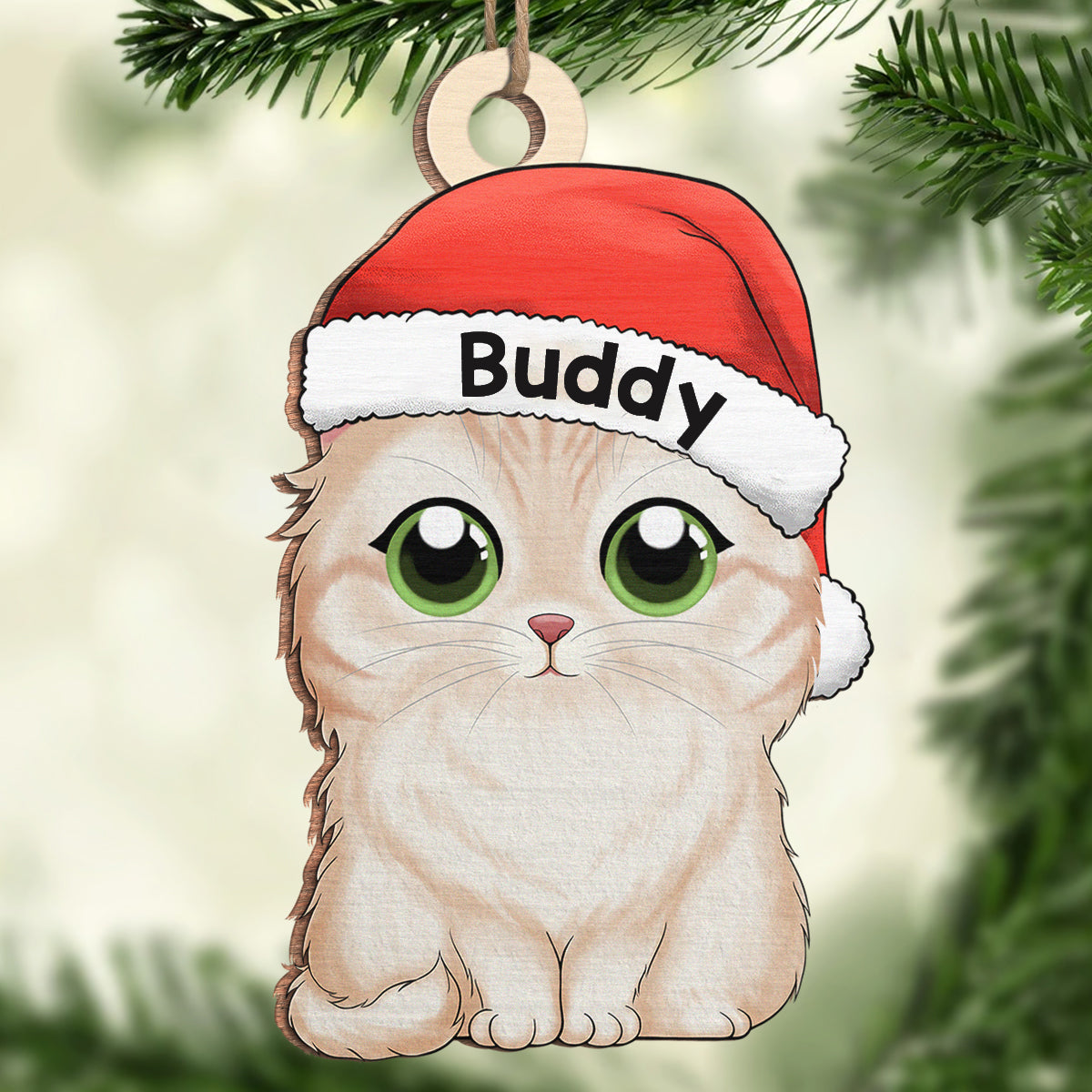Joyeux Pawlidays - Ornement personnalisé en forme de chat - Bois - Cadeau de Noël pour les propriétaires et les amoureux des animaux
