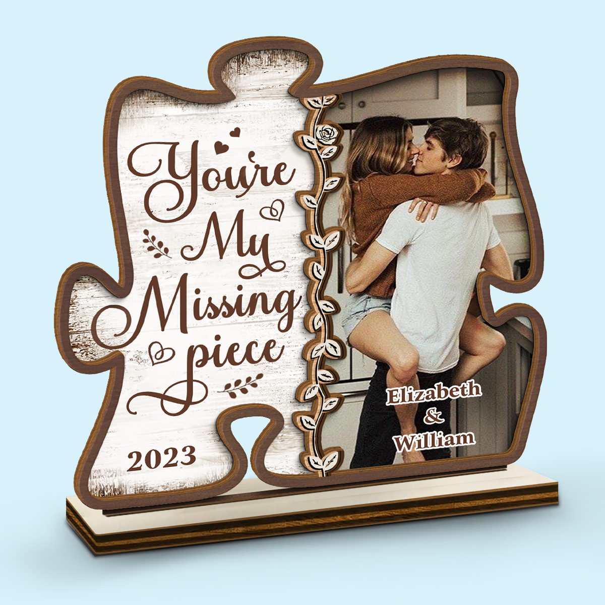 Photo personnalisée « T'aimer est facile » – Plaque en bois personnalisée à 2 couches avec support plat pour couple – Cadeau de pendaison de crémaillère, cadeau pour mari et femme, anniversaire