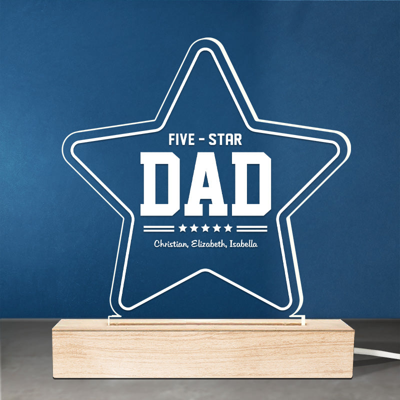 Notre papa cinq étoiles - Lampe LED 3D personnalisée pour la famille - Cadeau de fête des pères et d'anniversaire pour papa
