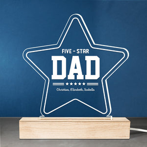 Notre papa cinq étoiles - Lampe LED 3D personnalisée pour la famille - Cadeau de fête des pères et d'anniversaire pour papa