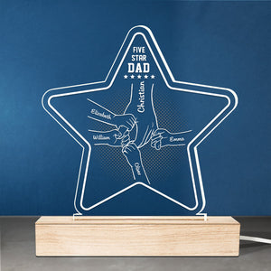 Père de cinq étoiles - Lampe LED 3D personnalisée en forme d'étoile - Cadeau d'anniversaire et de fête des pères pour papa