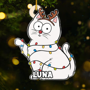 Petit fauteur de troubles du Père Noël – Ornement personnalisé en acrylique en forme de chat – Cadeau de Noël pour les propriétaires et les amoureux des animaux