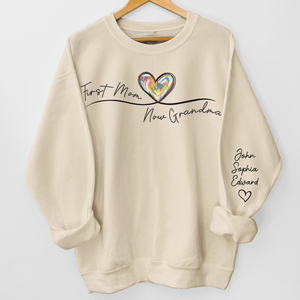D'abord maman, maintenant grand-mère - Sweat-shirt unisexe personnalisé avec motif sur la manche - Cadeau pour maman et grand-mère