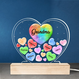 Tous mes chers amoureux - Lumière LED 3D personnalisée en forme de cœur pour la famille - Cadeau pour maman, grand-mère, fête des mères