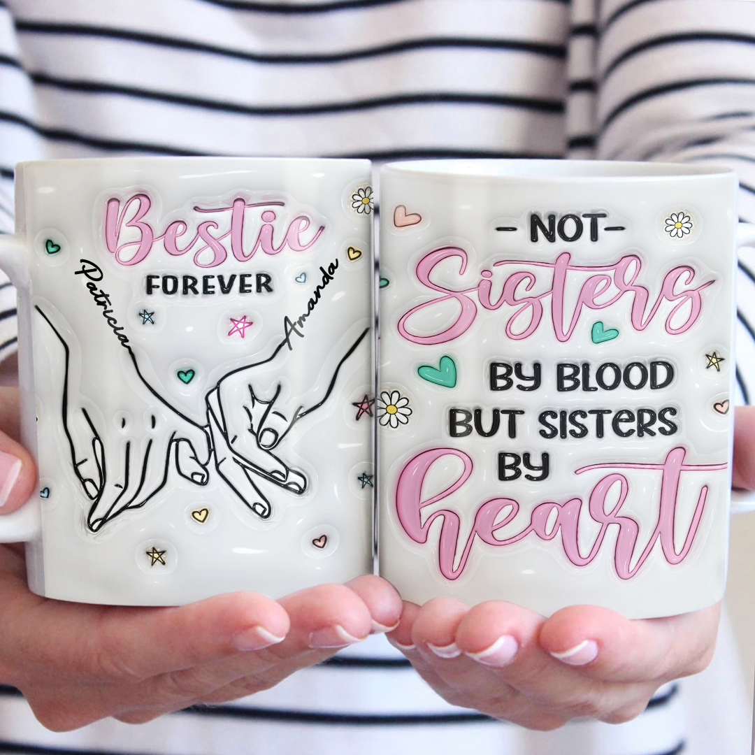 Nous sommes sœurs de cœur - Mug personnalisé avec effet gonflable 3D - Cadeau pour meilleures amies, meilleures amies, sœurs, collègues