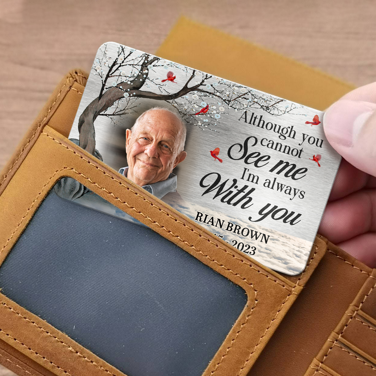 Photo personnalisée où que vous soyez - Carte portefeuille en aluminium personnalisée commémorative - Cadeau de condoléances pour les membres de la famille