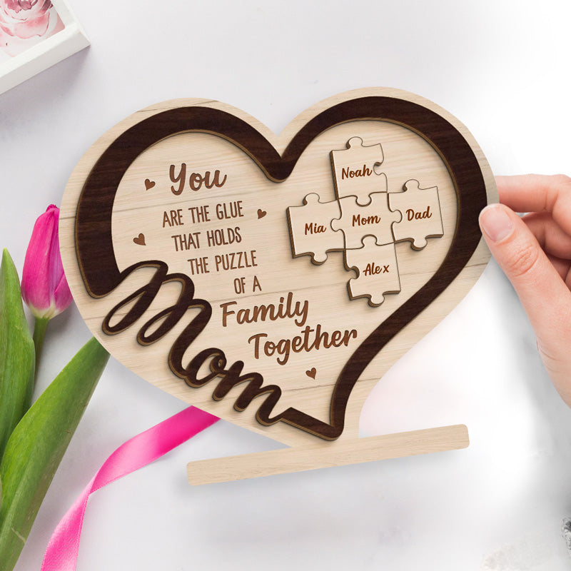 Tu es le ciment qui nous unit - Plaque en bois personnalisée à 2 couches avec support - Cadeau de pendaison de crémaillère pour maman