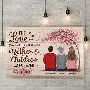 L'amour entre une mère et ses enfants - Toile horizontale personnalisée pour la famille - Cadeau d'anniversaire et de fête des mères