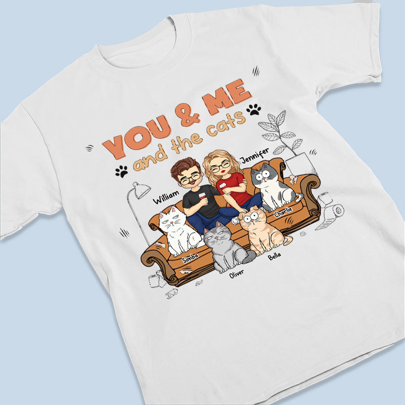 Toi, moi et les chats - T-shirt unisexe personnalisé, sweat à capuche, sweat-shirt - Cadeau pour mari, femme, propriétaires d'animaux, amoureux des animaux