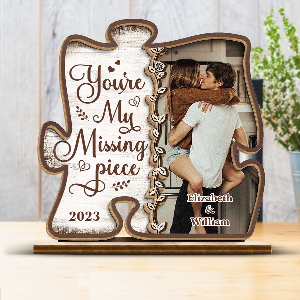 Photo personnalisée « T'aimer est facile » – Plaque en bois personnalisée à 2 couches avec support plat pour couple – Cadeau de pendaison de crémaillère, cadeau pour mari et femme, anniversaire