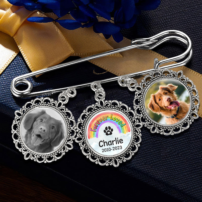 Broche personnalisée avec photo « Je te retrouverai au pont arc-en-ciel » - Cadeau de condoléances pour les propriétaires d'animaux et les amoureux des animaux