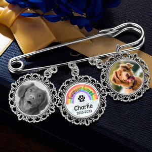 Broche personnalisée avec photo « Je te retrouverai au pont arc-en-ciel » - Cadeau de condoléances pour les propriétaires d'animaux et les amoureux des animaux