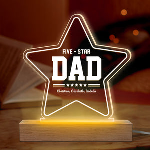 Notre papa cinq étoiles - Lampe LED 3D personnalisée pour la famille - Cadeau de fête des pères et d'anniversaire pour papa