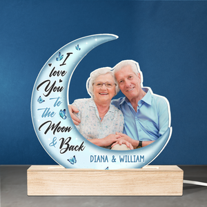 Photo personnalisée « Love You To The Moon And Back » - Couple personnalisé avec lumière LED 3D en forme personnalisée - Téléchargez une photo cadeau pour mari et femme, anniversaire