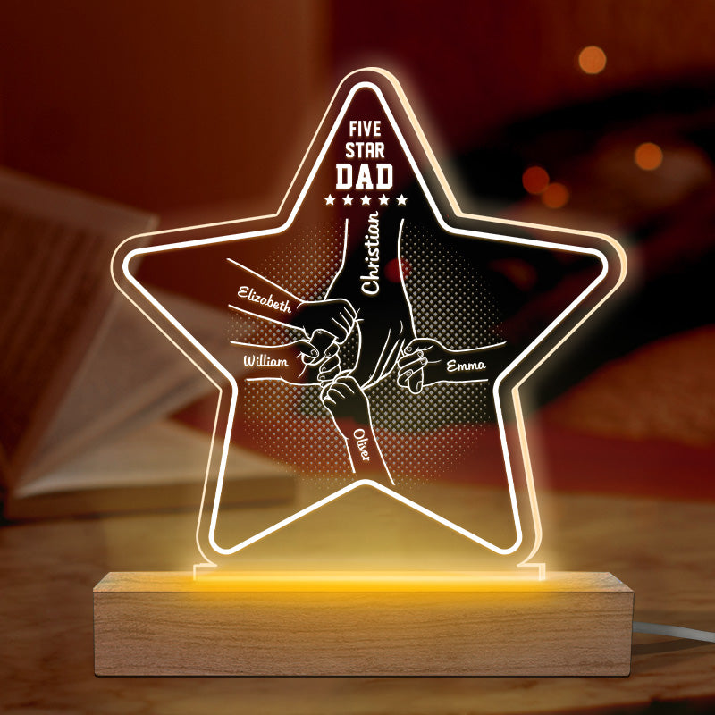 Père de cinq étoiles - Lampe LED 3D personnalisée en forme d'étoile - Cadeau d'anniversaire et de fête des pères pour papa