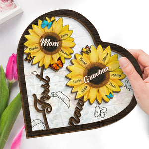 First Mother Now Grandma - Family Personalized Custom 2-Layered Wooden Plaque With Stand - Mother's Day, House Warming Gift For Mom, Grandma