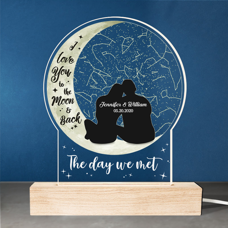 Je t'aime jusqu'à la lune et retour - Lampe LED 3D personnalisée pour couple - Cadeau pour mari et femme, anniversaire