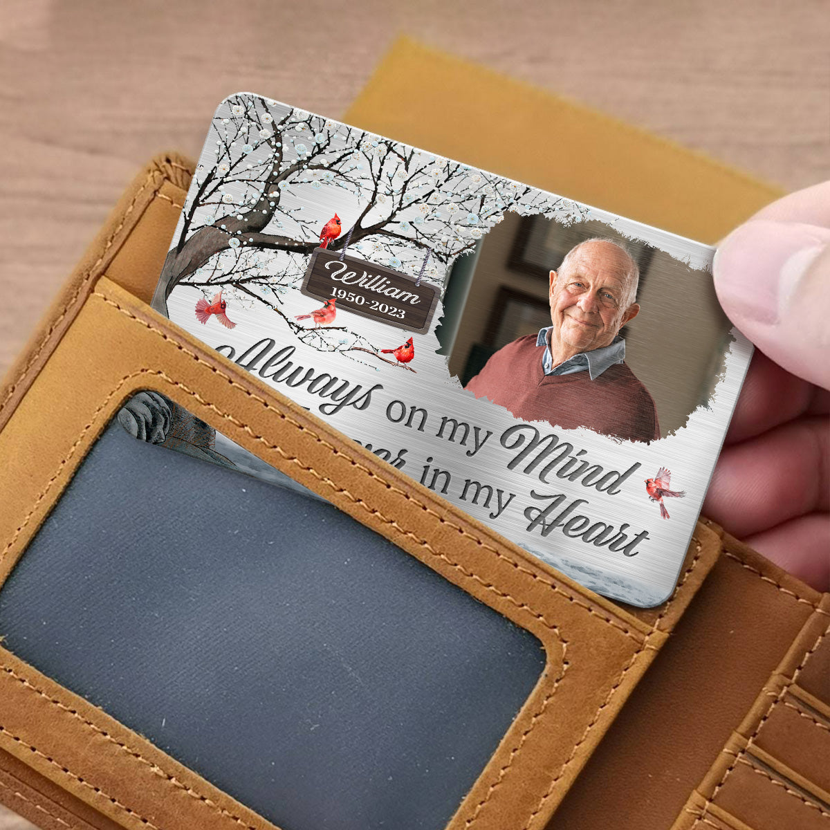 Photo personnalisée pour toujours dans mon cœur - Carte portefeuille personnalisée en aluminium commémorative - Cadeau de condoléances pour les membres de la famille