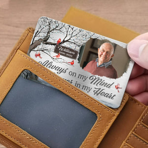 Photo personnalisée pour toujours dans mon cœur - Carte portefeuille personnalisée en aluminium commémorative - Cadeau de condoléances pour les membres de la famille