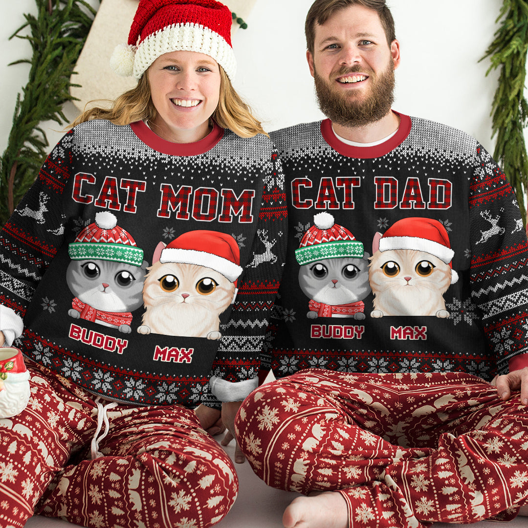Fière d'être devenue maman chat - Sweat-shirt moche personnalisé chat - Pull en laine unisexe - Cadeau de Noël pour propriétaires et amoureux des animaux