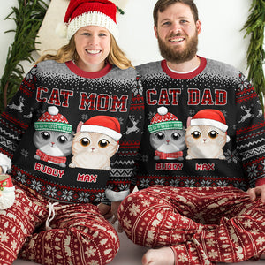 Fière d'être devenue maman chat - Sweat-shirt moche personnalisé chat - Pull en laine unisexe - Cadeau de Noël pour propriétaires et amoureux des animaux