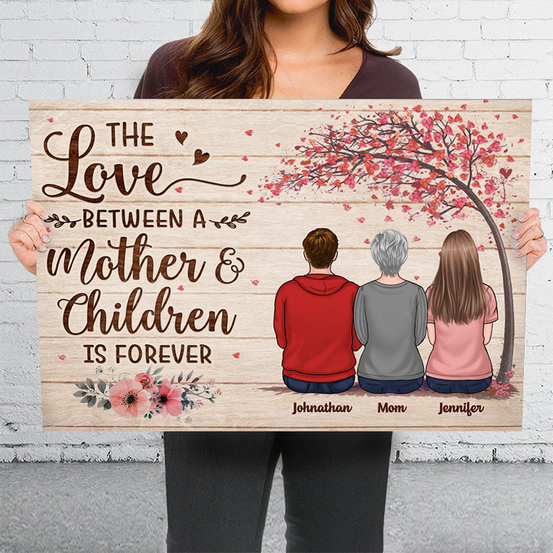 L'amour entre une mère et ses enfants - Toile horizontale personnalisée pour la famille - Cadeau d'anniversaire et de fête des mères