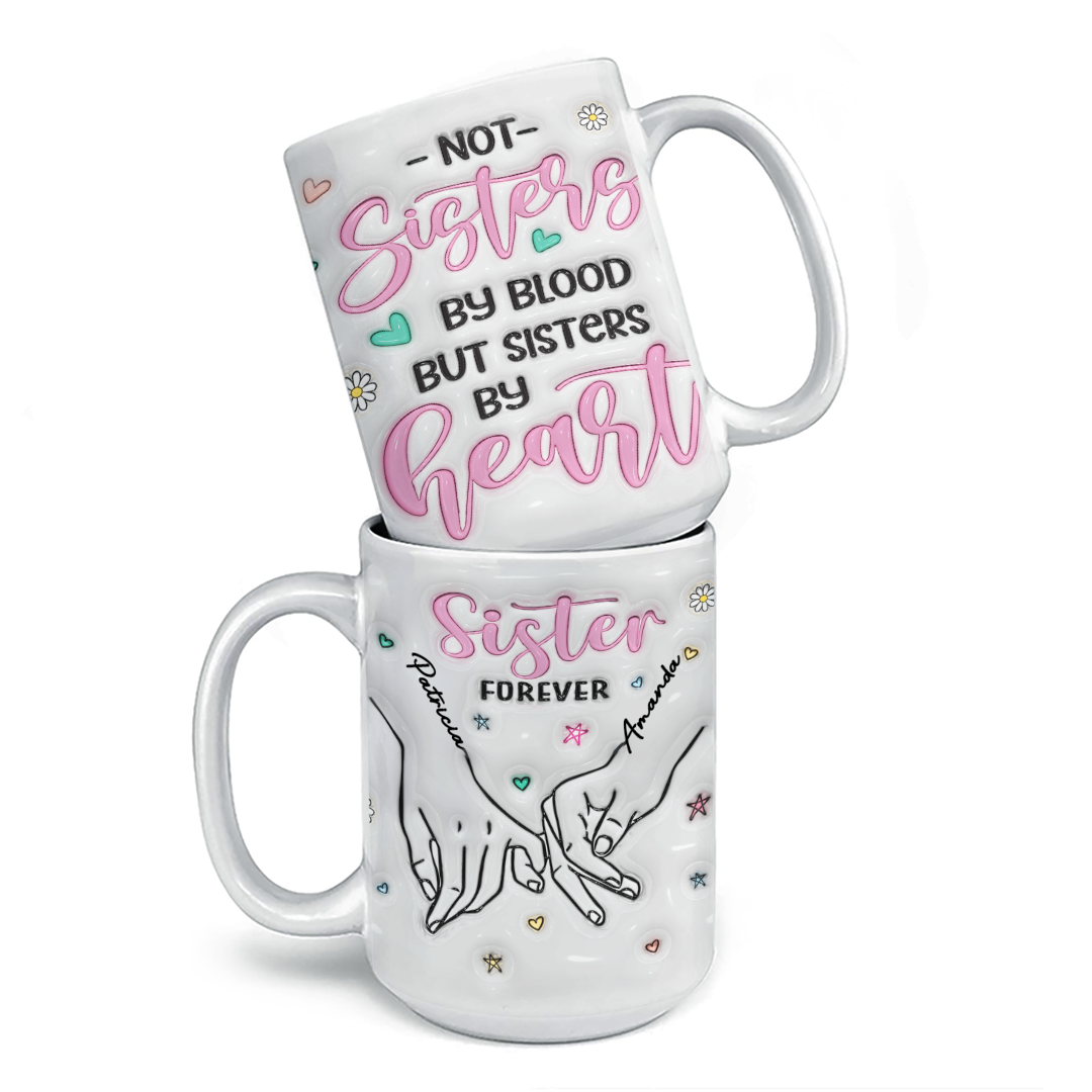 Nous sommes sœurs de cœur - Mug personnalisé avec effet gonflable 3D - Cadeau pour meilleures amies, meilleures amies, sœurs, collègues