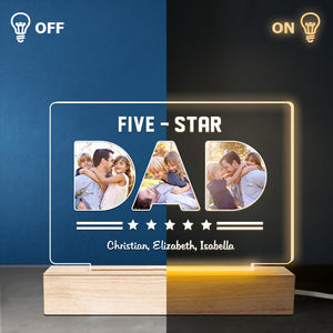 Photo personnalisée Papa cinq étoiles - Lampe LED 3D rectangulaire personnalisée pour la famille - Cadeau d'anniversaire, fête des pères pour papa et grand-père