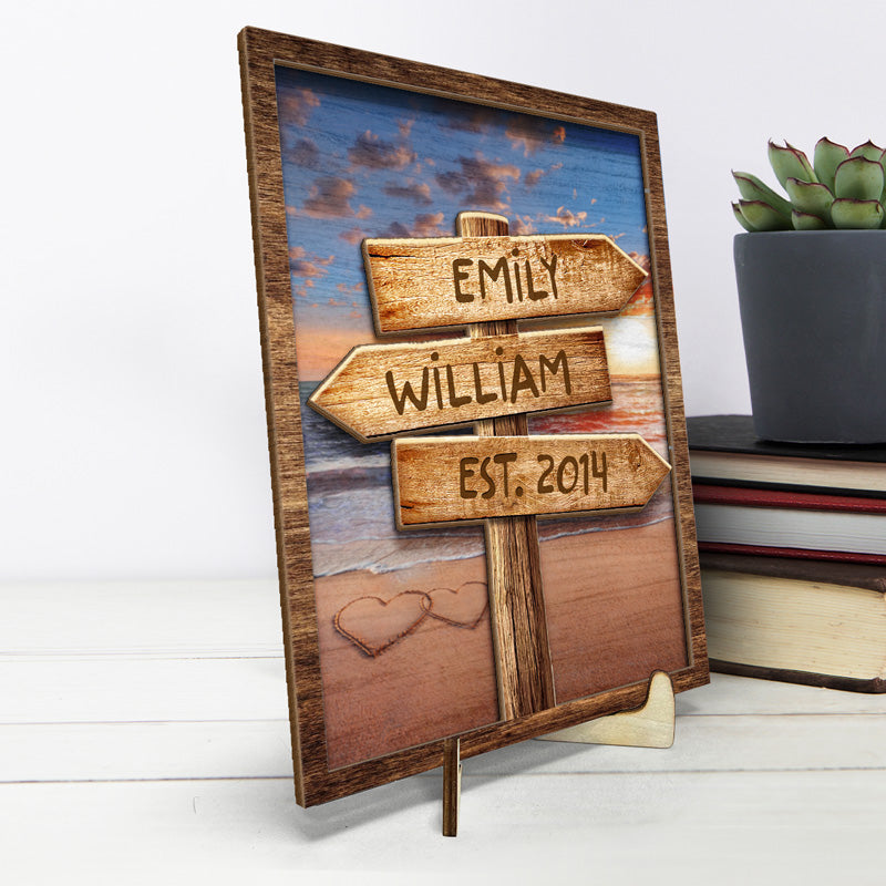 Je t'aime et je t'aimerai toujours - Plaque en bois personnalisée à 2 couches avec support - Cadeau de pendaison de crémaillère pour mari et femme, anniversaire