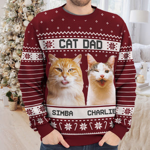 Sweat-shirt personnalisé avec photo du meilleur papa chat du monde - Pull en laine unisexe - Cadeau de Noël pour les propriétaires et les amoureux des animaux