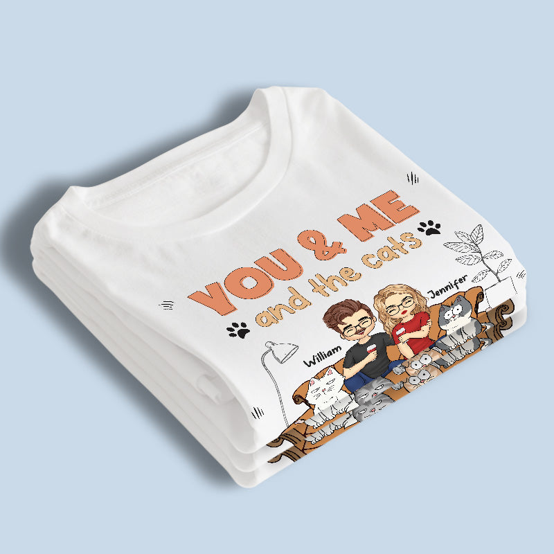 Toi, moi et les chats - T-shirt unisexe personnalisé, sweat à capuche, sweat-shirt - Cadeau pour mari, femme, propriétaires d'animaux, amoureux des animaux