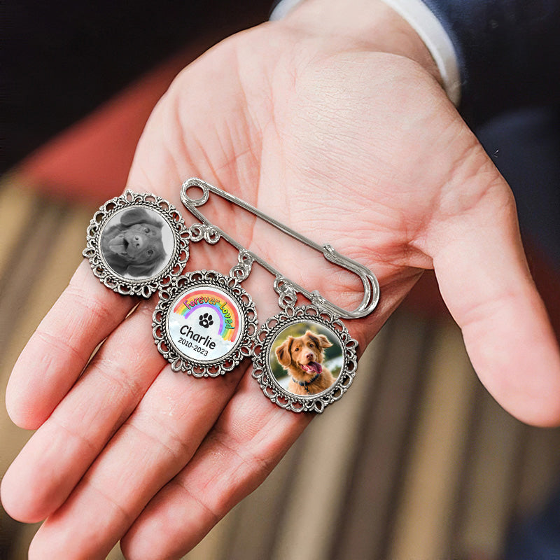 Broche personnalisée avec photo « Je te retrouverai au pont arc-en-ciel » - Cadeau de condoléances pour les propriétaires d'animaux et les amoureux des animaux