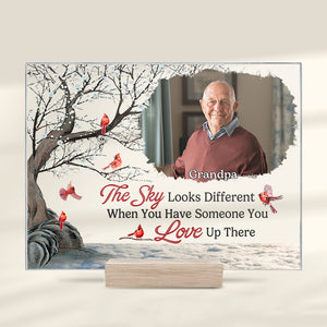 Photo personnalisée Nos cœurs sont ensemble pour toujours - Plaque acrylique personnalisée commémorative - Cadeau de Noël, cadeau de condoléances pour les membres de la famille
