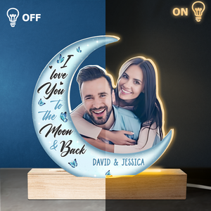 Photo personnalisée « Love You To The Moon And Back » - Couple personnalisé avec lumière LED 3D en forme personnalisée - Téléchargez une photo cadeau pour mari et femme, anniversaire