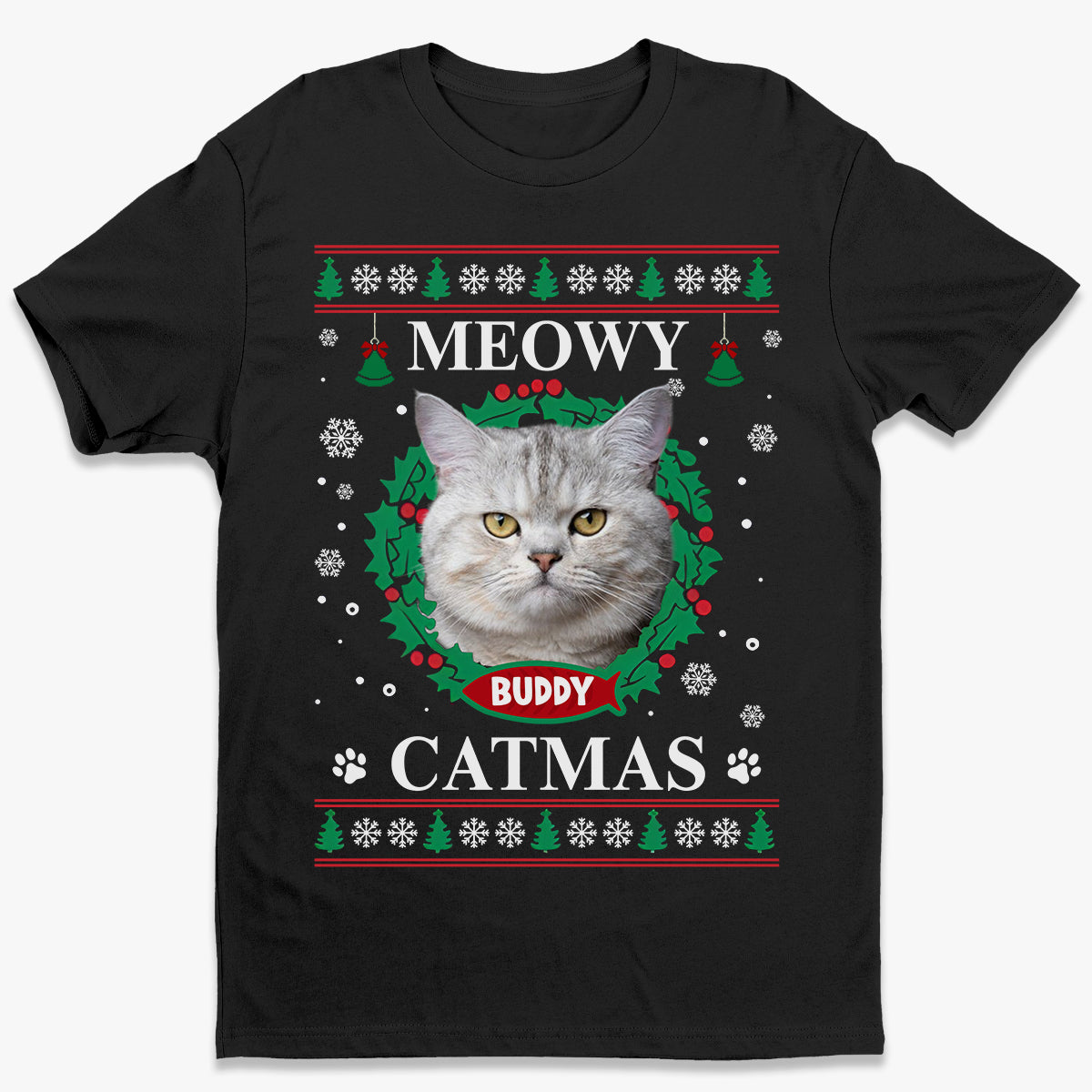 Photo personnalisée Feliz Navidog - T-shirt, sweat à capuche et sweat-shirt unisexe personnalisé pour chien et chat - Cadeau de Noël pour propriétaires et amoureux des animaux