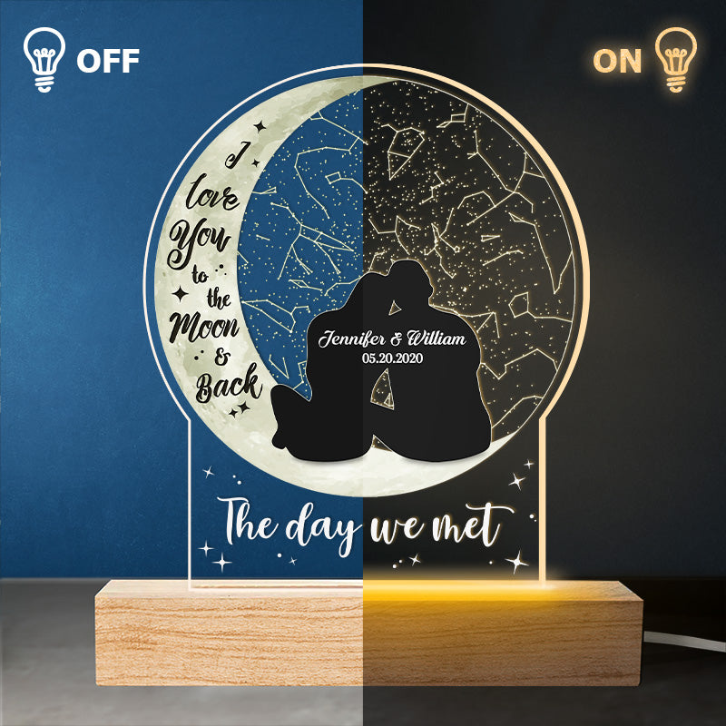 Je t'aime jusqu'à la lune et retour - Lampe LED 3D personnalisée pour couple - Cadeau pour mari et femme, anniversaire