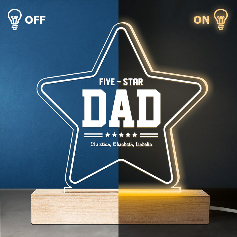 Notre papa cinq étoiles - Lampe LED 3D personnalisée pour la famille - Cadeau de fête des pères et d'anniversaire pour papa